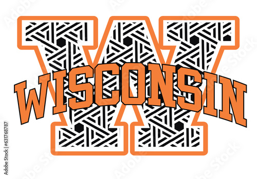 T-shirt stamp logo, Sport wear lettering Wisconsin tee print, athletic apparel design shirt graphic print
