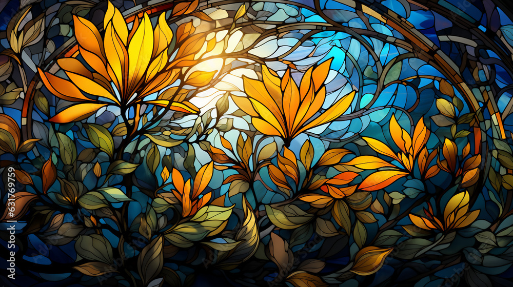 abstract background with flower in stained-glass window style. generative AI abstract background with flower in stained-glass window style. generative AI