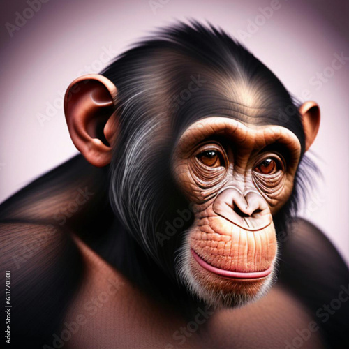 Portrait of a chimpanzee native to the continent of Africa. Generative AI