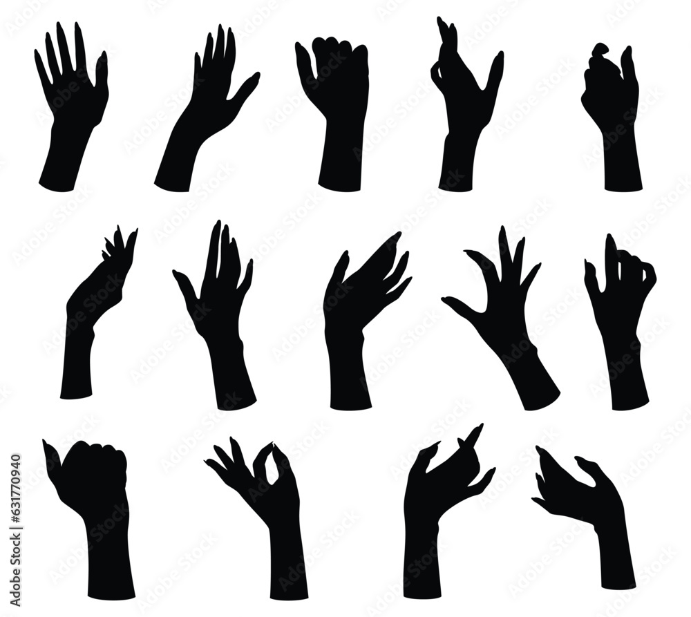 Black Silhouette of female manicured nails hand isolated on white background Black Silhouette of female manicured nails hand isolated on white background