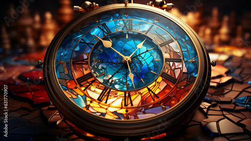 abstract scene with old clock face and precious stones, 3d illustration. generative AI
