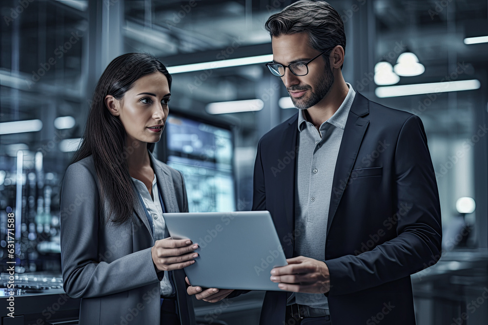 Business people working on tablet, or computer, generative ai Business people working on tablet, or computer, generative ai