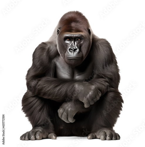 gorilla sitting, isolated background, png