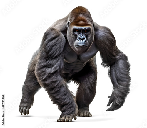 silverback gorilla running forward isolated on transparent background