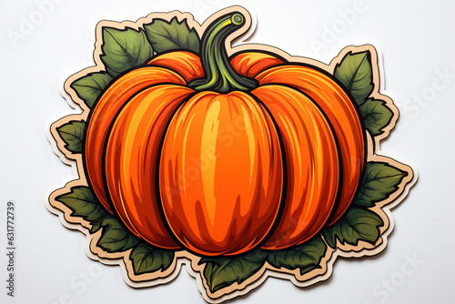 outlined details, isolated on white, key visuals from shadowless die cut sticker, subject - pumpkin decor for Halloween - no dithering Generative AI photo
