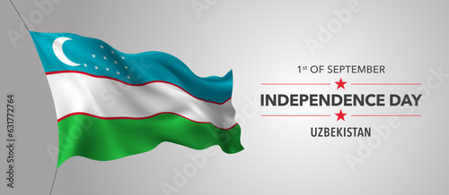 Uzbekistan happy independence day greeting card, banner with template text vector illustration