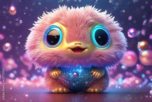 3 d illustration of cute little baby with pink eyes