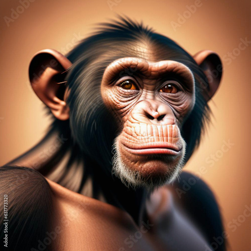 Portrait of a chimpanzee native to the continent of Africa.  Generative AI © Barry Barnes