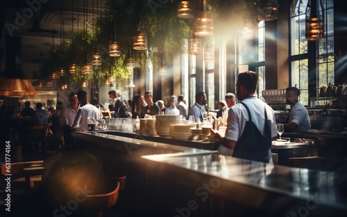 Blurred Restaurant Backdrop and Cuisine, Generative Ai