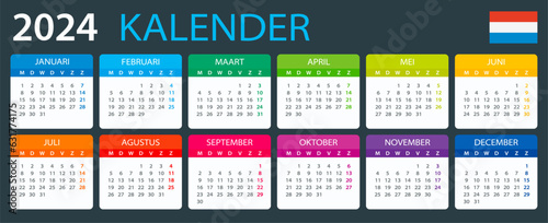 2024 Calendar - vector illustration, Dutch version
