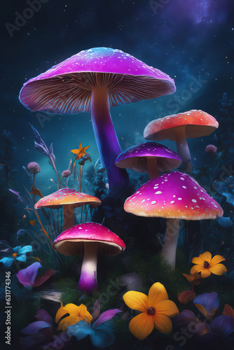 magic forest with mushroom, fairy tale