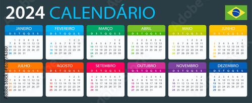 2024 Calendar - vector illustration, Brazilian version