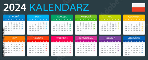 2024 Calendar - vector illustration, Polish version