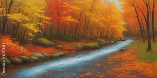 Beautifulд landscape. River flow. AI generated illustration © vector_master