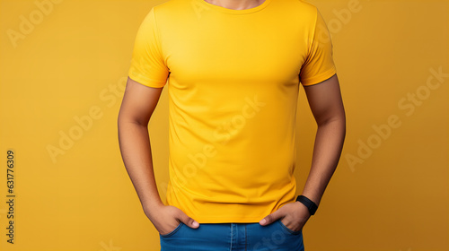 A man in a yellow tshirt