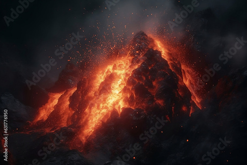 Eruption of lava from a volcano. Generative AI.