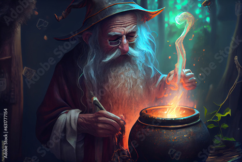 Fényképezés elderly alchemist monk brews magic potion