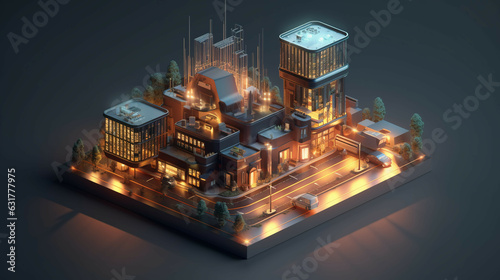 3D isometric view of the modern city