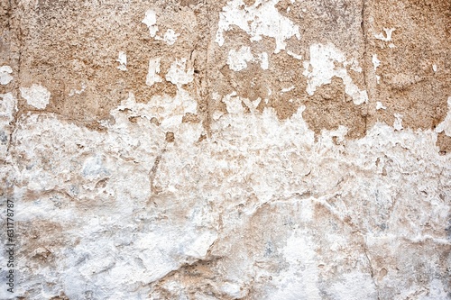 Texture of old wall with damaged white paint that covered it