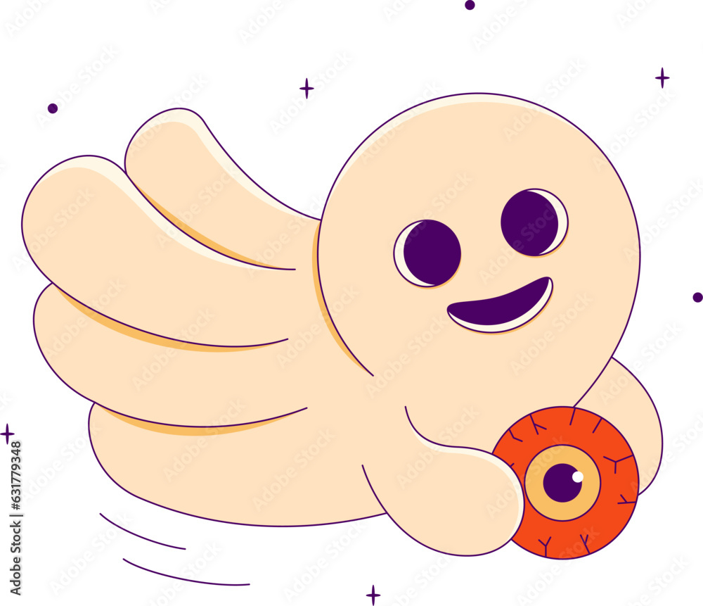 Lined Bold Cute Spooky Ghosts Holding the Eye, Cartoon Character Lined Bold Cute Spooky Ghosts Holding the Eye, Cartoon Character