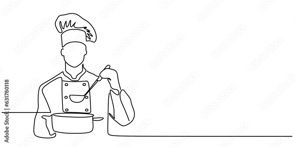continuous line drawing of chef preparing food transparent background continuous line drawing of chef preparing food transparent background