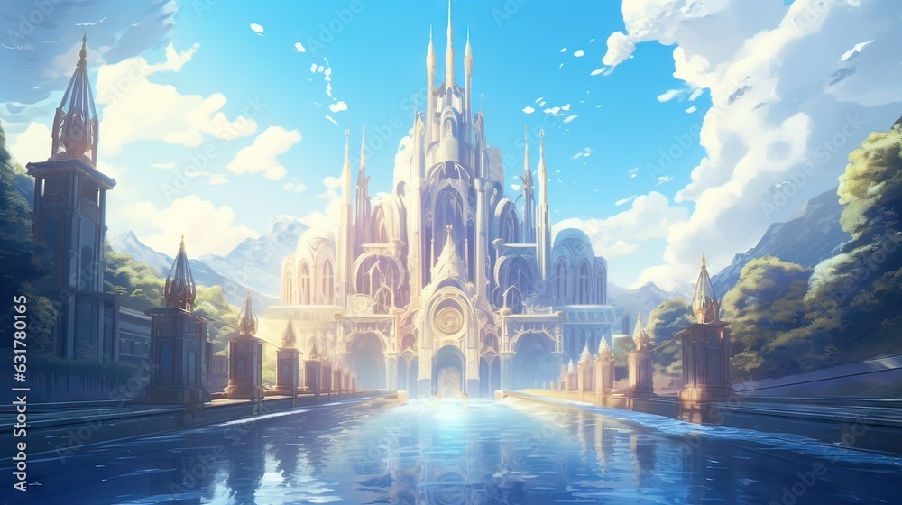Fototapeta premium Landscape with castle. AI generated art illustration.