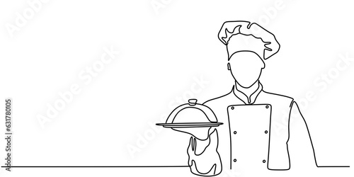 continuous line drawing of chef preparing food transparent background