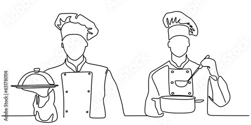 continuous line drawing of chef preparing food vector