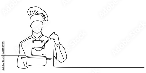 continuous line drawing of chef preparing food