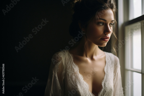 a portrait of a bride before her wedding, dark light photography © alisaaa