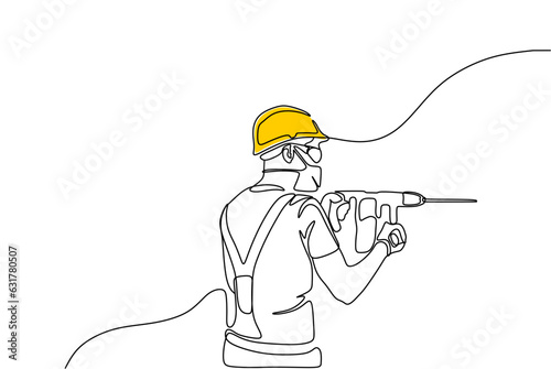 Single continuous line drawing of young construction worker. Building architecture business concept. One line draw design vector	
