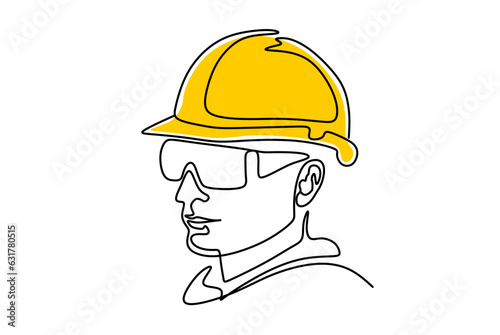 Single continuous line drawing of young construction worker. Building architecture business concept. One line draw design vector	
