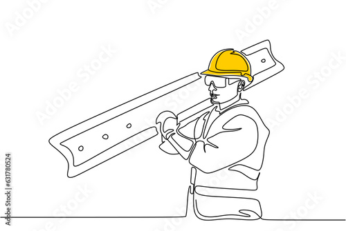 Single continuous line drawing of young construction worker. Building architecture business concept. One line draw design vector	
