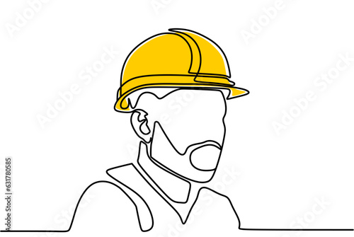 Single continuous line drawing of young construction worker. Building architecture business concept. One line draw design vector	
