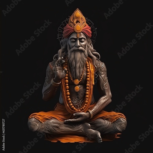 Indian holy sadhu on black background