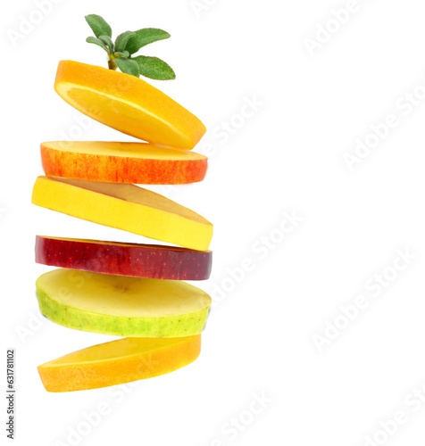 Fotografija Healthy food, Fresh fruits slices stack isolated on white transparent background