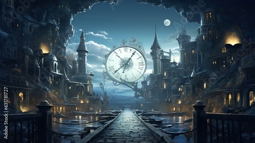 Landscape with castle. AI generated art illustration.