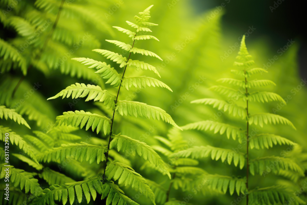Ferns in the forest close up. Natural green forest fern background. 