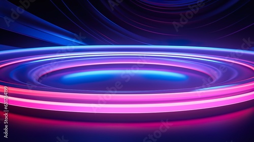 Abstract Neon Purple and Blue Color Light Beam. Horizontal Line Glowing Background.