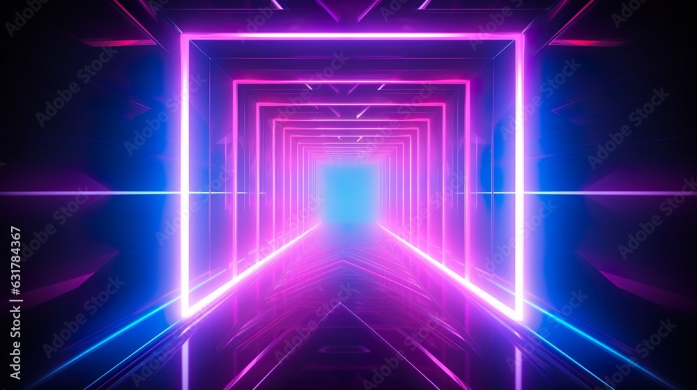 Neon background concept. Disco neon light background. 3d rendering.