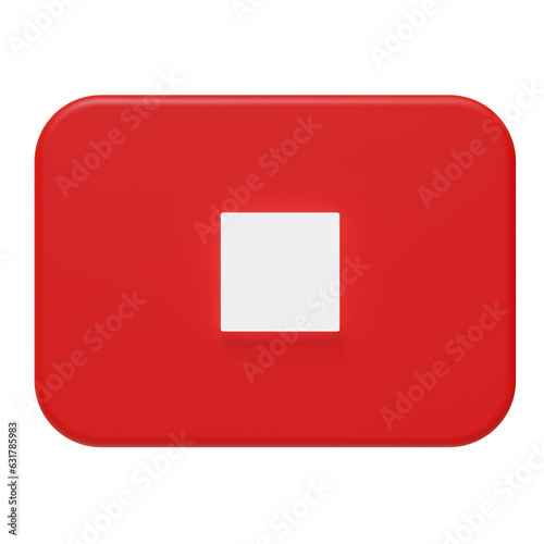 3D Red Stop Button Icon. Cut Out.