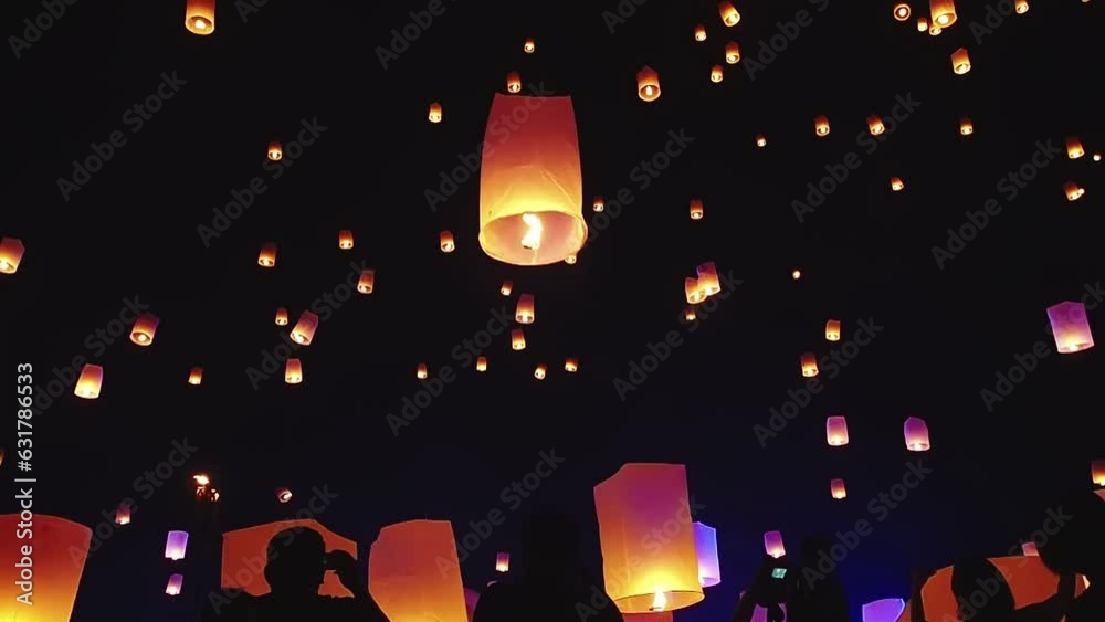 Sky lanterns, flying lanterns, floating lanterns, hot-air balloons Loy Krathong Festival in Chiang Mai Thailand.
