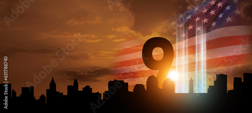 Patriot Day. Background with New York City Silhouette. September 11. 3d Illustration.
