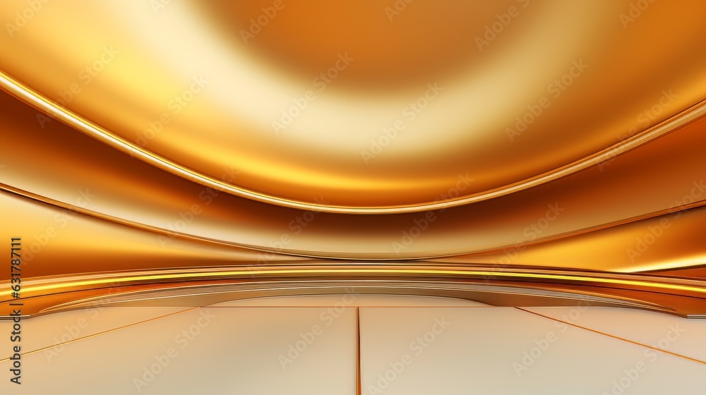 Fototapeta premium Abstract minimalistic monochrome scene with geometric shapes. Yellow golden visualization AI