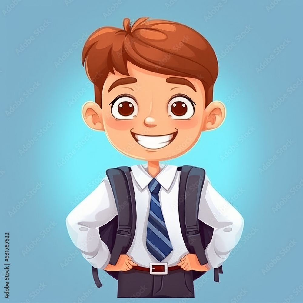 Vector illustration of joy schoolboy with backpack on blue background. Cute happy caucasian boy with backpack. Vector cartoon illustration. Cheerful child in a school suit with tie isolated on white. Vector illustration of joy schoolboy with backpack on blue background. Cute happy caucasian boy with backpack. Vector cartoon illustration. Cheerful child in a school suit with tie isolated on white.