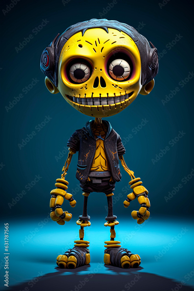 Generative AI illustration of funny skeleton happy cartoon character in 3D Generative AI illustration of funny skeleton happy cartoon character in 3D