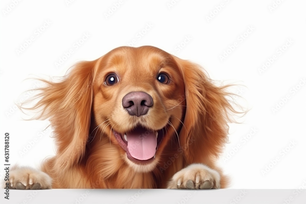 Happy dog portrait, Dog food, Pet greeting cards,White background Happy dog portrait, Dog food, Pet greeting cards,White background