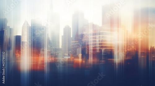 Motion blur of train moving to City abstract cityscape