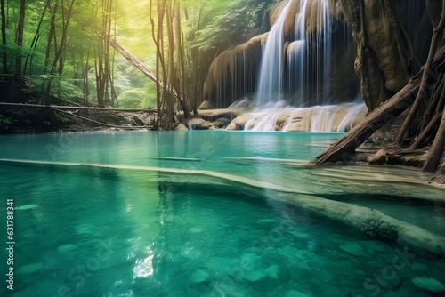 beautiful view of the waterfall with a clear river © Angah