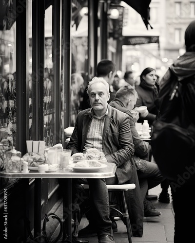 Fototapeta Naklejka Na Ścianę i Meble -  Bustling European café street scene, Generated AI